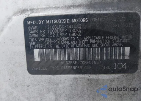 2019 Mitsubishi Mirage G4 Es из США, поврежденный, VIN ML32F3FJ7KHF01857